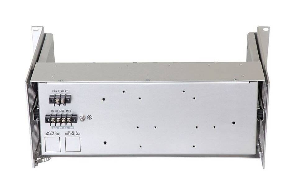 AMG Systems AMG2034-12-RP-DD, Baugruppenträger für AMG Hutschienengeräte, ausziehbar, 4HE, 19", 2 x 12VDC