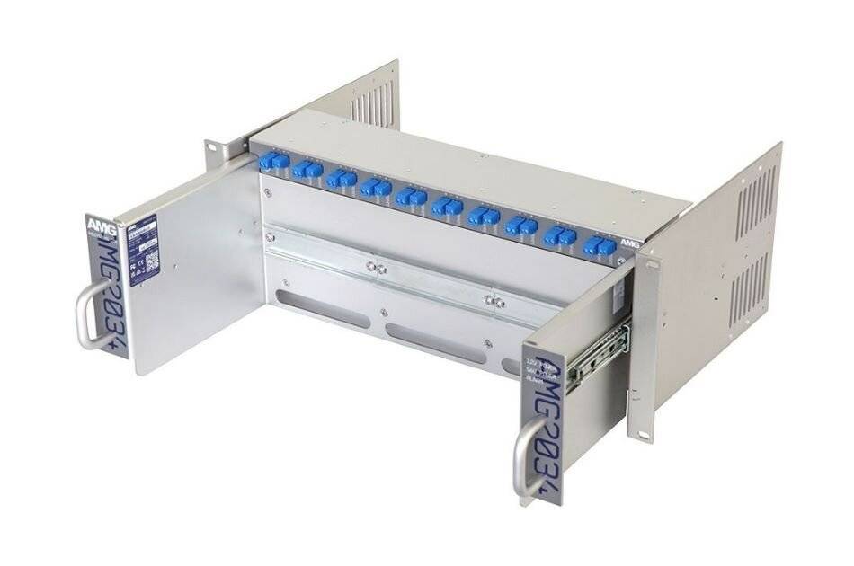 AMG Systems AMG2034-1256-DD, Baugruppenträger für AMG Hutschienengeräte, ausziehbar, 4HE, 19", 1 x 12VDC, 1 x 56VDC