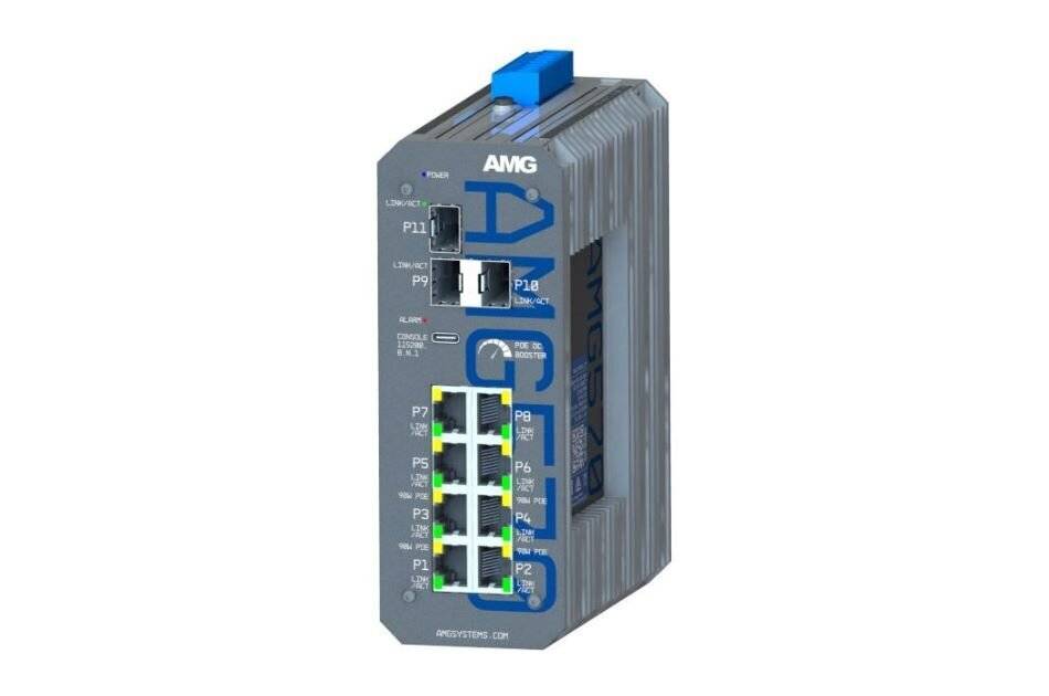 AMG570-4GBT-4G-3S-P290-LV, Industrieller managed Switch, 8x 1GBT POE, 4x90W, 3 x 1/2,5GFX SFP Slots, 290W@9V