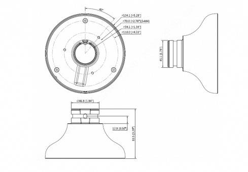 Dahua - PFA107 - Zubehör - Aufhängeadapter, - Material: Aluminium - Gewicht: 0,29kg -Maximale Traglast: 1kg - Abmessung