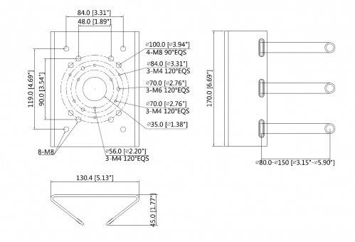 Dahua - PFA150-B - Zubehör - Masthalterung, - Material: SECC - Traglast: 10kg - Geeignet für Mastdurchmesser: 80 ~ 150m