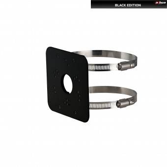 Metallische Rohrschelle mit einer schwarzen quadratischen Platte, gekennzeichnet als 'Black Edition.