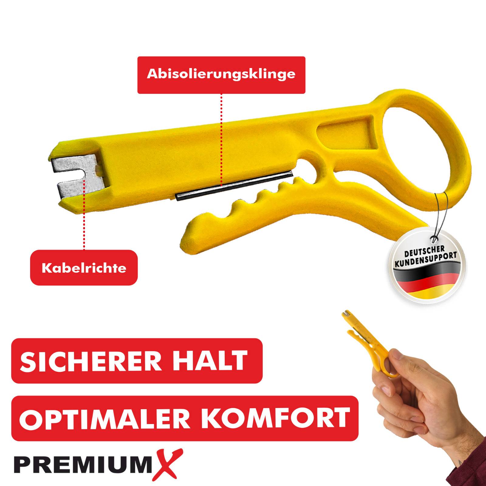 PremiumX Abisolierer XCon CS-5 Universal Kabel Abisolier-Werkzeug CAT 5 6 7 RG 59/6 Telefonkabel Kabelwerkzeug Entmanteler