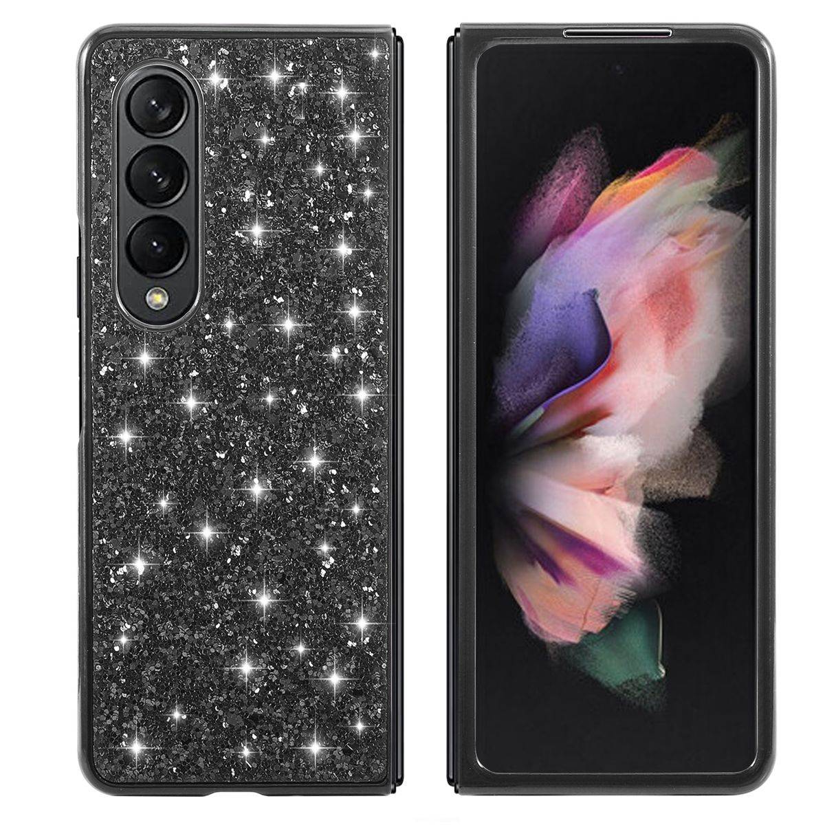 Für Samsung Galaxy Z Fold4 5G Glitzer Diamant Design Kunststoff TPU Cover Handy Tasche Hülle Etuis Schwarz