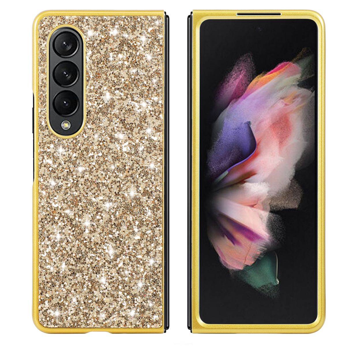 Für Samsung Galaxy Z Fold4 5G Glitzer Diamant Design Kunststoff TPU Cover Handy Tasche Hülle Etuis Gold