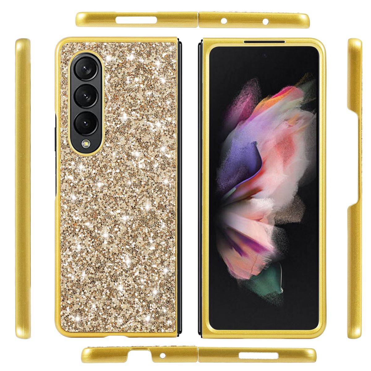 Für Samsung Galaxy Z Fold4 5G Glitzer Diamant Design Kunststoff TPU Cover Handy Tasche Hülle Etuis Gold