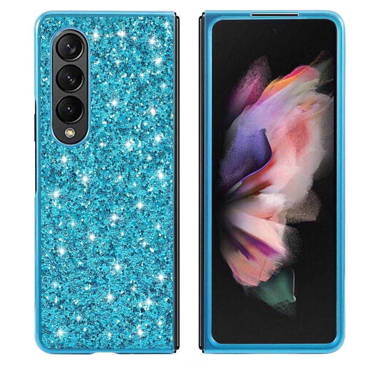 Für Samsung Galaxy Z Fold4 5G Glitzer Diamant Design Kunststoff TPU Cover Handy Tasche Hülle Etuis Blau