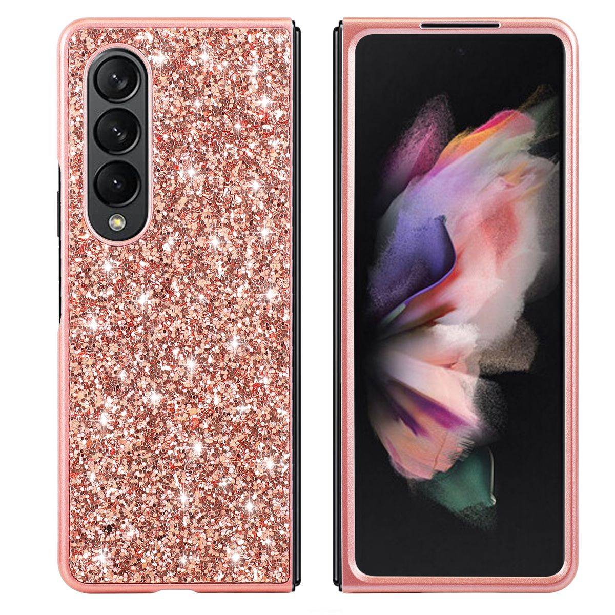 Für Samsung Galaxy Z Fold4 5G Glitzer Diamant Design Kunststoff TPU Cover Handy Tasche Hülle Etuis Pink