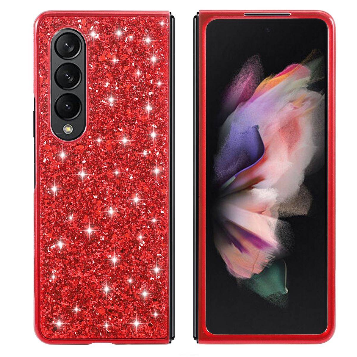 Für Samsung Galaxy Z Fold4 5G Glitzer Diamant Design Kunststoff TPU Cover Handy Tasche Hülle Etuis Rot