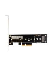 Interne Computererweiterungskarte mit metallischer Halterung, schwarzer Leiterplatte und PCIe-Kantenverbinder.