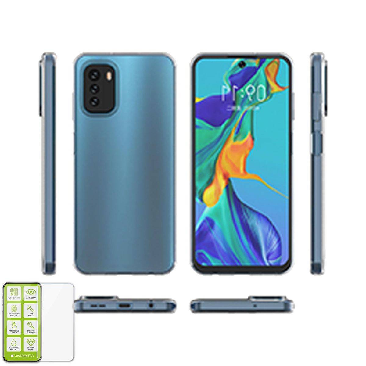 Für Nokia G60 Silikoncase TPU Transparent + 0,26 H9 Glas Handy Tasche Hülle Schutz Cover