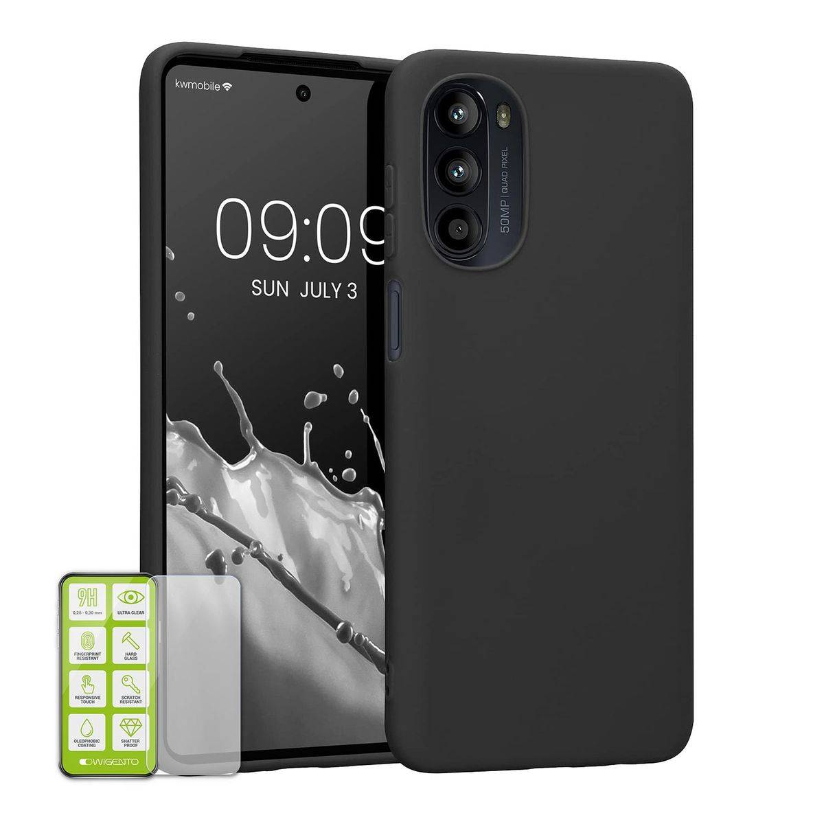 Für Motorola Moto G52 Silikoncase TPU Schwarz + 0,26 H9 Glas Handy Tasche Hülle Schutz Cover