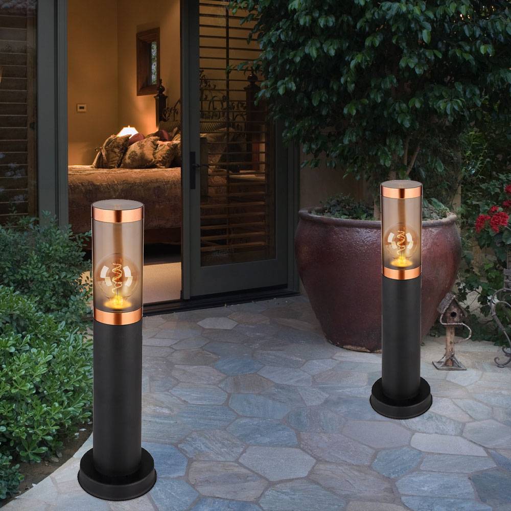 Stehlampe Standleuchte Außenbeleuchtung Sockelleuchte rauch Kupfer Außen Garten Stehlampe, Edelstahl Kunststoff, 1x E27, DxH 7,6x45 cm, 3er Set
