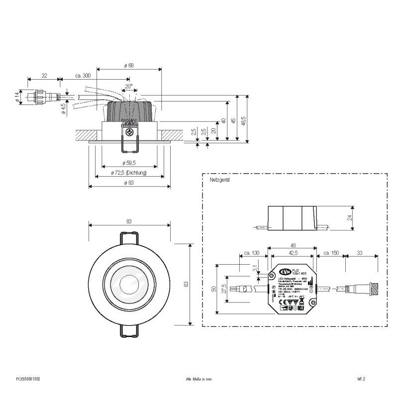 EVN Lichttechnik LED-Einbauleuchte IP65 PCE650061002