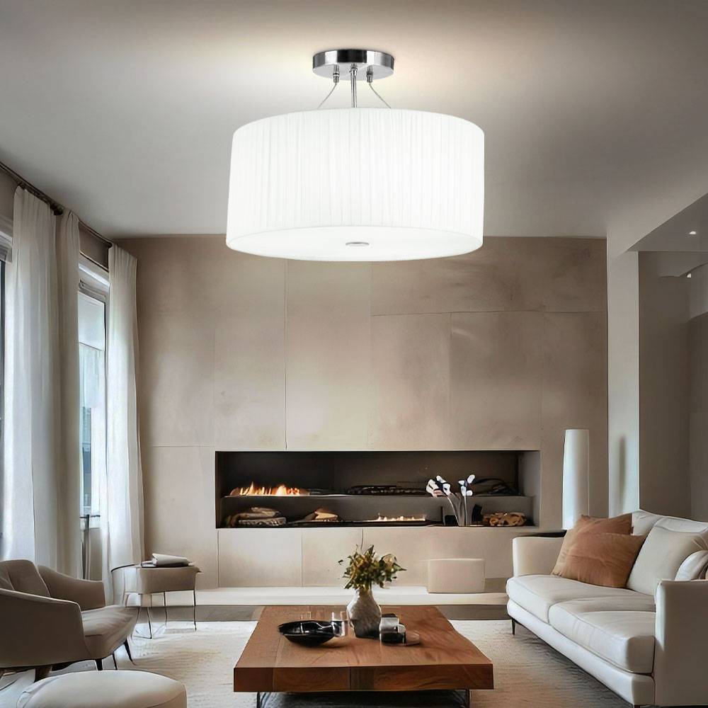 Deckenlampe Metall rund weiß Plissee Deckenleuchte Küche Wohnzimmerlampe Decke Modern, Metall rund, E27 Fassung, DxH 45x36 cm