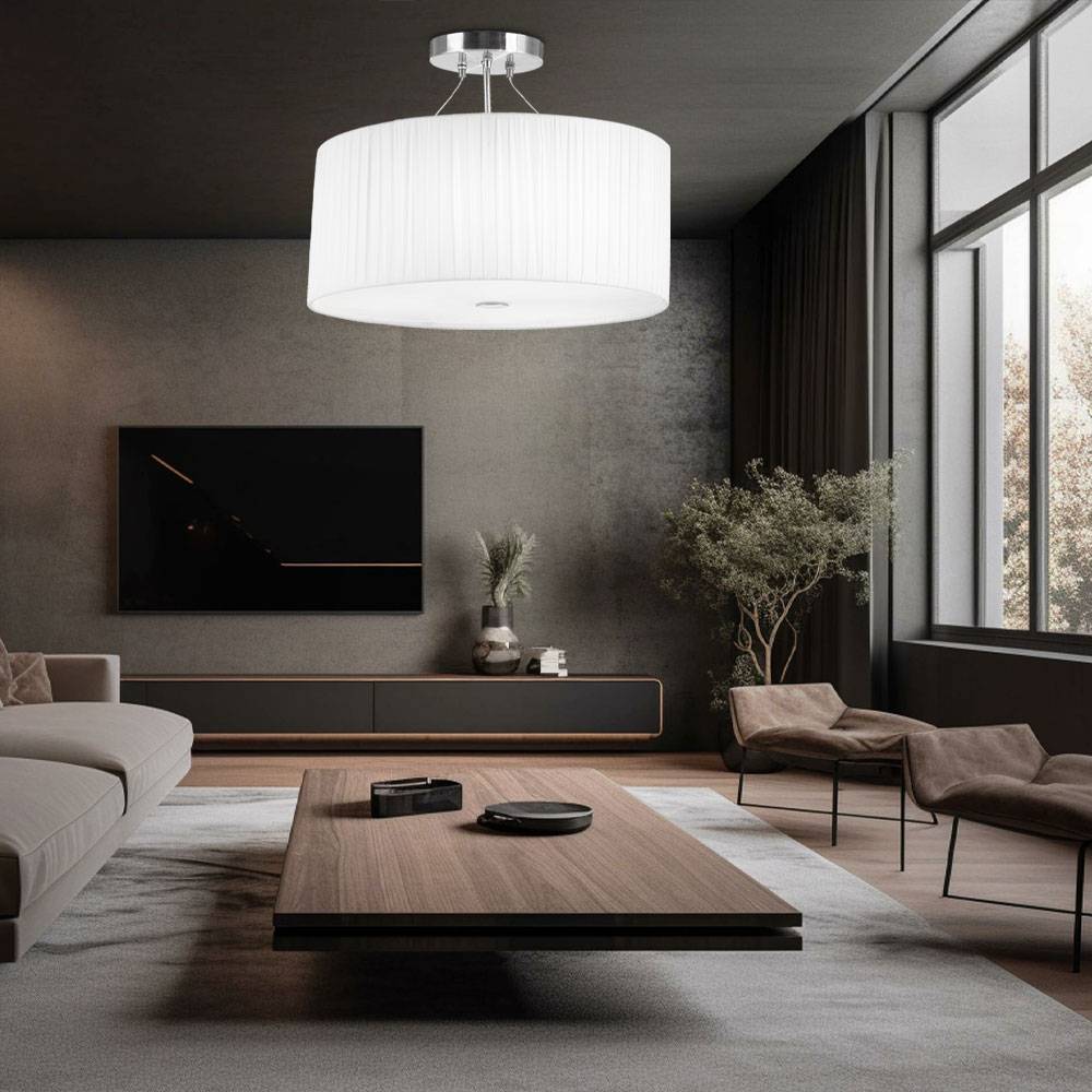 Deckenlampe Metall rund weiß Plissee Deckenleuchte Küche Wohnzimmerlampe Decke Modern, Metall rund, E27 Fassung, DxH 45x36 cm