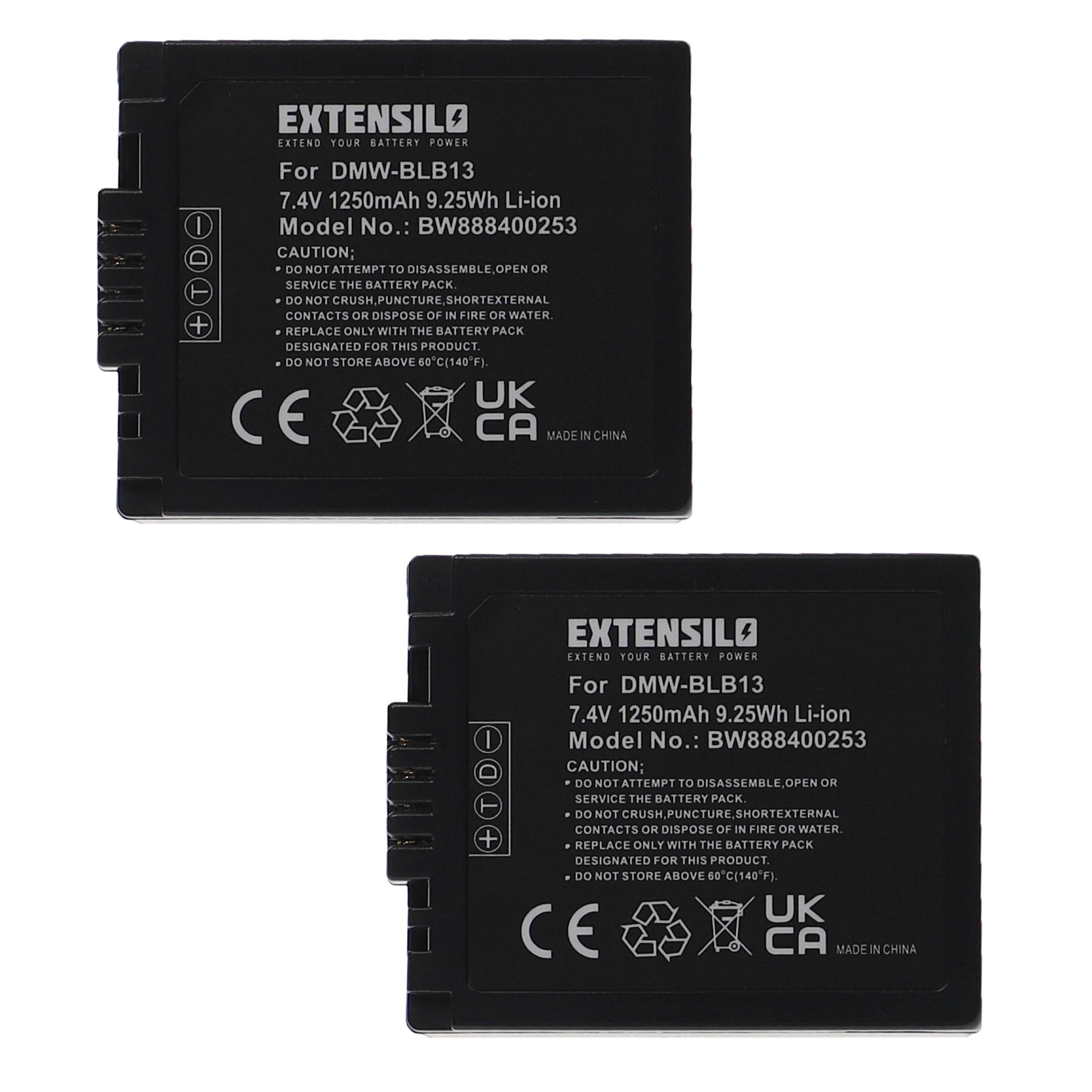 EXTENSILO 2x Akku kompatibel mit Panasonic Lumix DMC-GH1N, DMC-GH1R, DMC-GH1KEB-K, DMC-GH1KEB-R, DMC-GH1K Kamera (1250 mAh, 7,4 V, Li-Ion)
