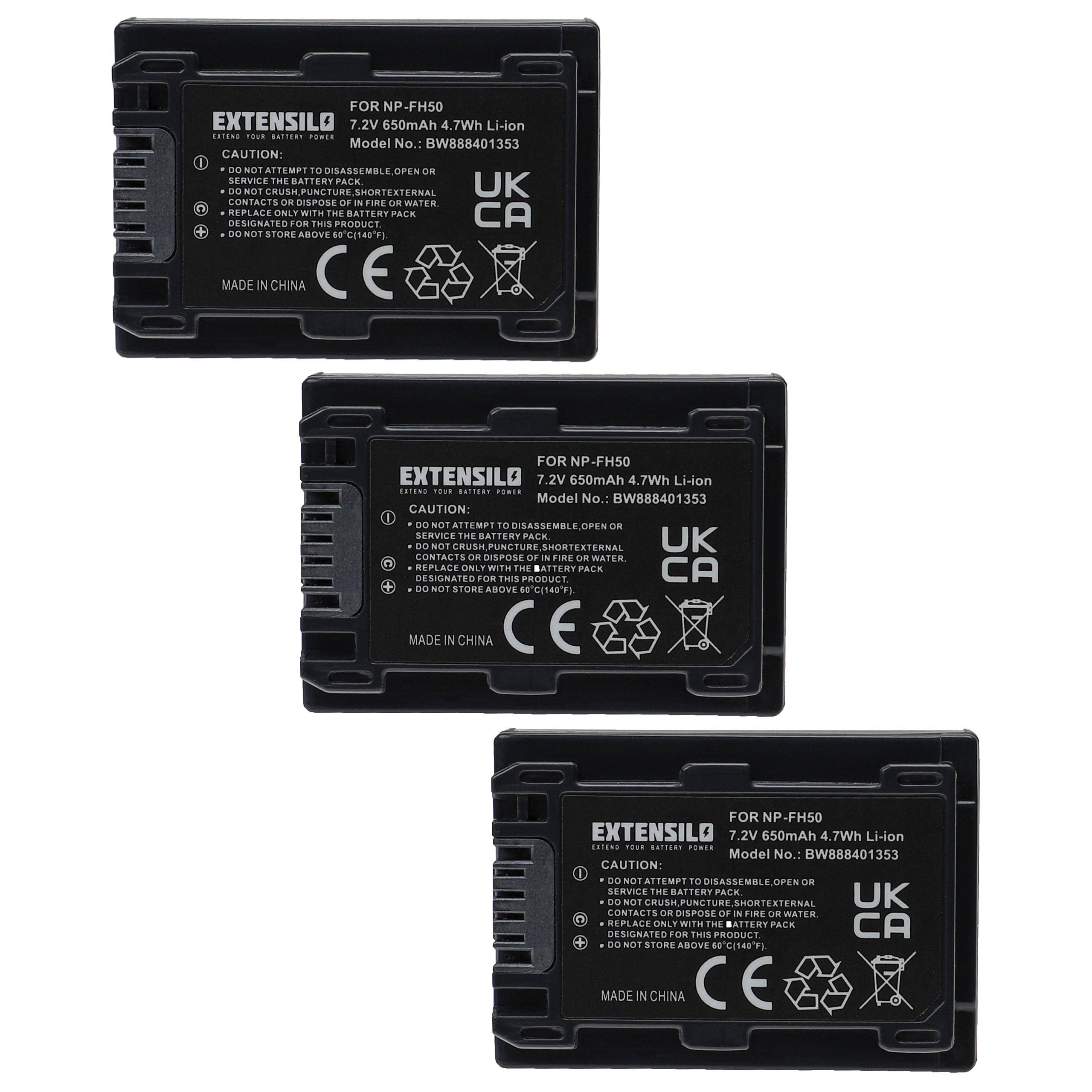 EXTENSILO 3x Akku kompatibel mit Sony HDR-HC5(E), HDR-CX520VE, HDR-HC7(E), HDR-HC9E, HDR-HC9, HDR-CX6(EK) Kamera (650 mAh, 7,2 V, Li-Ion)