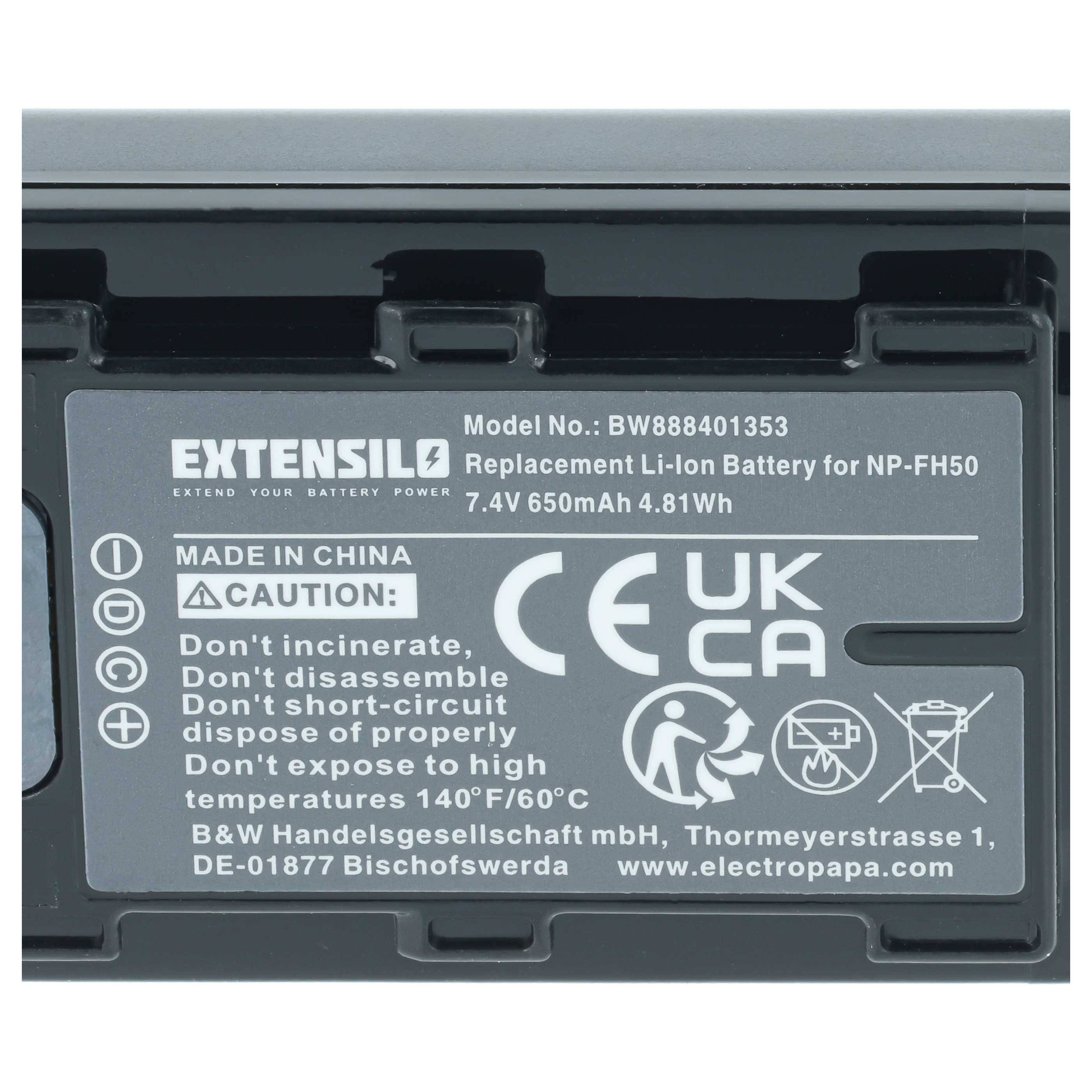 EXTENSILO 2x Akku kompatibel mit Sony HDR-TG1E | HDR-UX19E, HDR-UX19, HDR-TG7, HDR-TG7VE, HDR-UX3(E) Kamera (650 mAh, 7,2 V, Li-Ion)