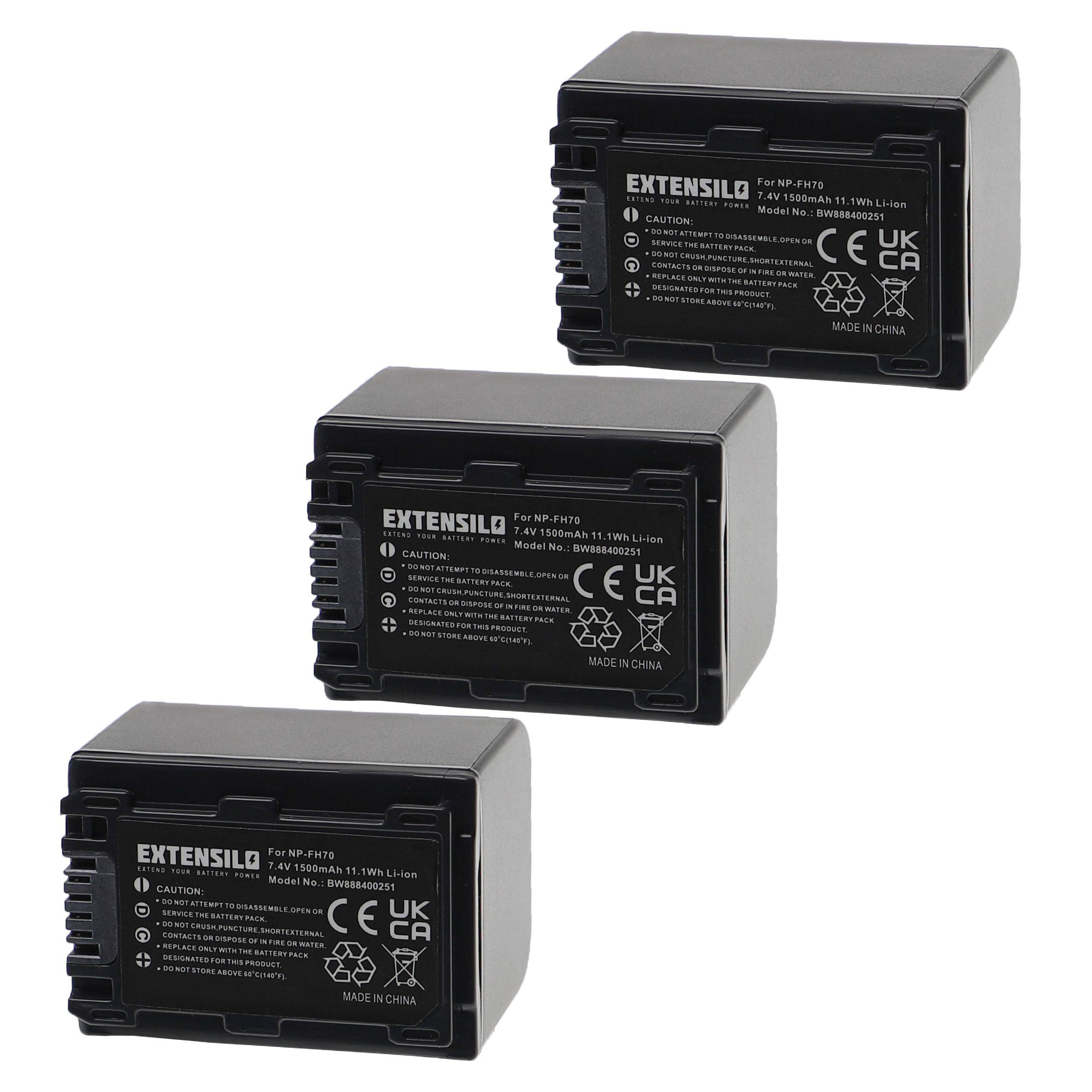 EXTENSILO 3x Akku kompatibel mit Sony HDR-HC3HK1, HDR-HC7E, HDR-HC5E, HDR-HC5, HDR-HC3E, HDR-HC7, HDR-HC9 Kamera (1500 mAh, 7,4 V, Li-Ion)
