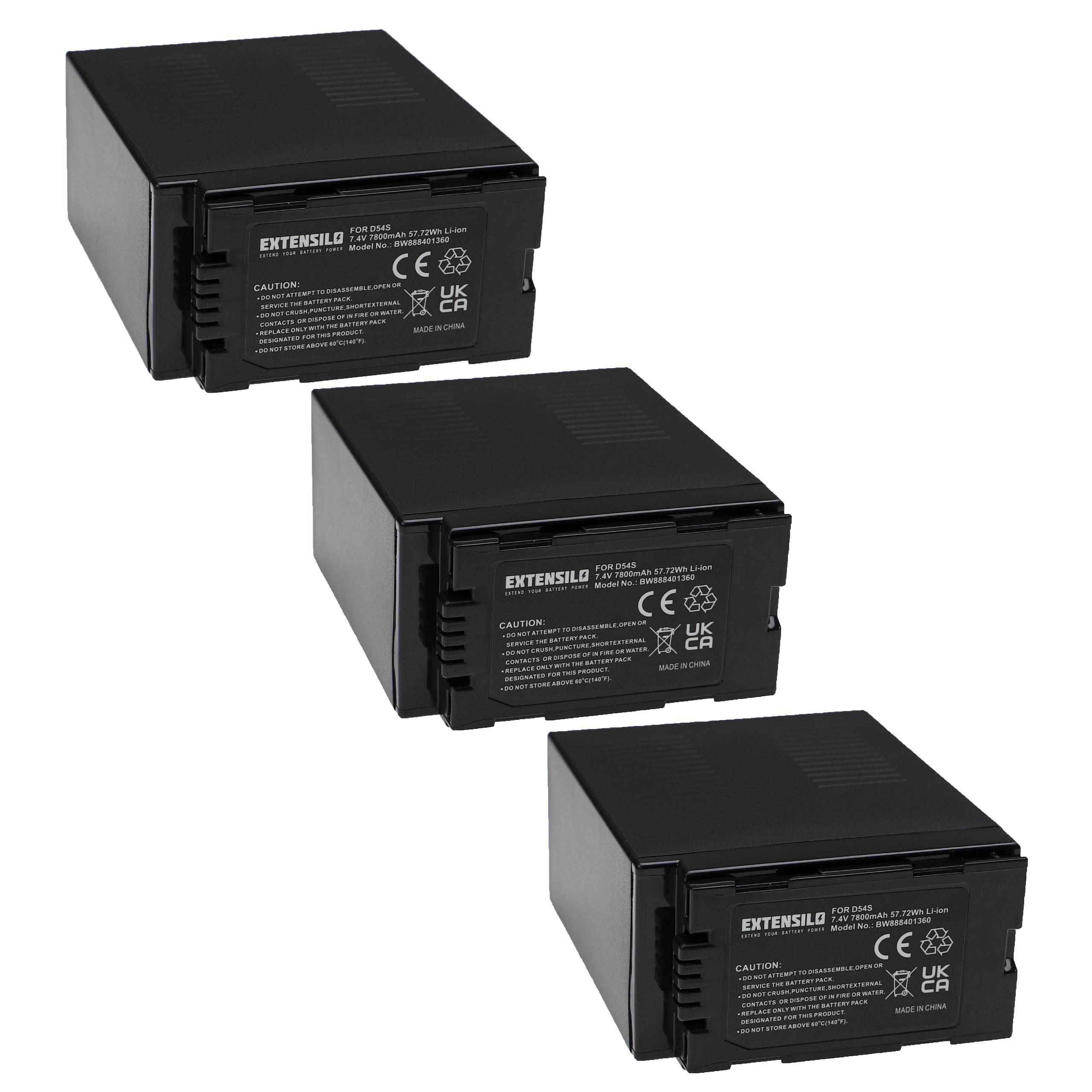 EXTENSILO 3x Akku kompatibel mit Panasonic NV-DS65, NV-DS55, NV-DS38, NV-DS77, NV-DS50A, NV-DS60 Videokamera Camcorder (7800 mAh, 7,4 V, Li-Ion)