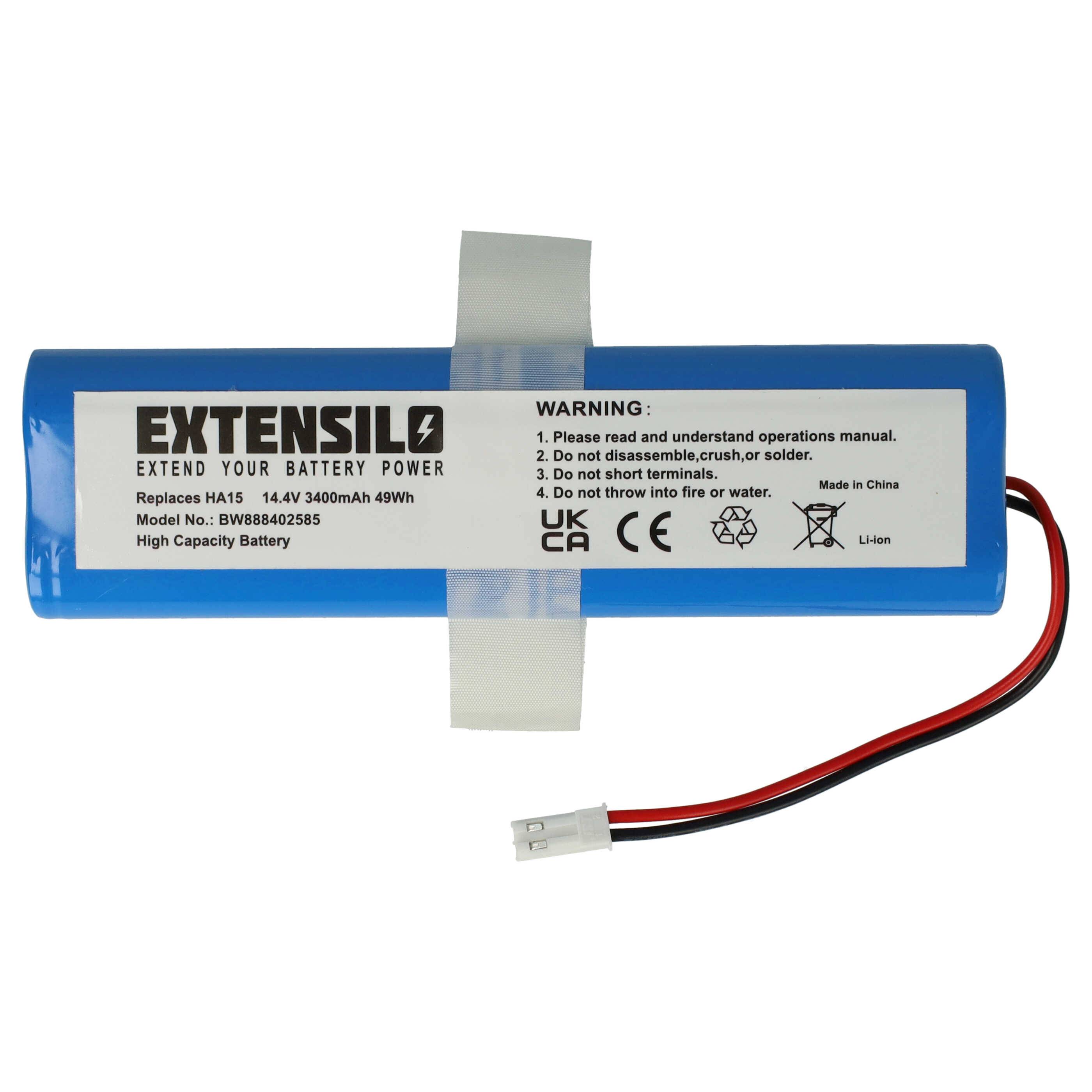 EXTENSILO Akku kompatibel mit Ariete 00P271810AR0, Pro 2713/1, Pro 2718/1, 00P271310AR0 Saugroboter (3400 mAh, 14,4 V, Li-Ion)