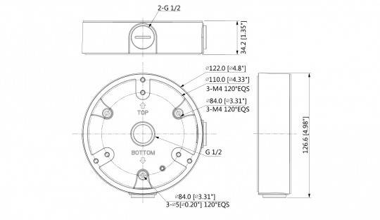 Dahua - PFA137 - Zubehör - Anschlussdose, Material: Aluminium, Anschlussdose, Modernes Design, Maße (Ø x H): 122 mm x 3