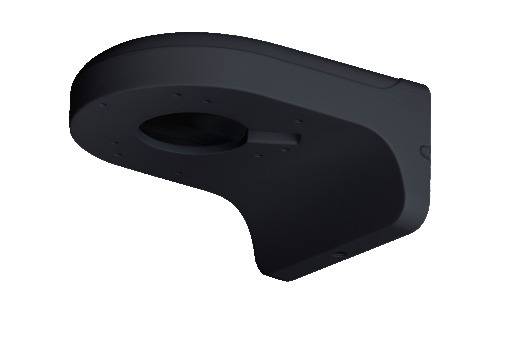 Eine schwarze Halterung für eine Sicherheitskamera, die so konzipiert ist, dass sie an einer Decke oder Wand befestigt werden kann.