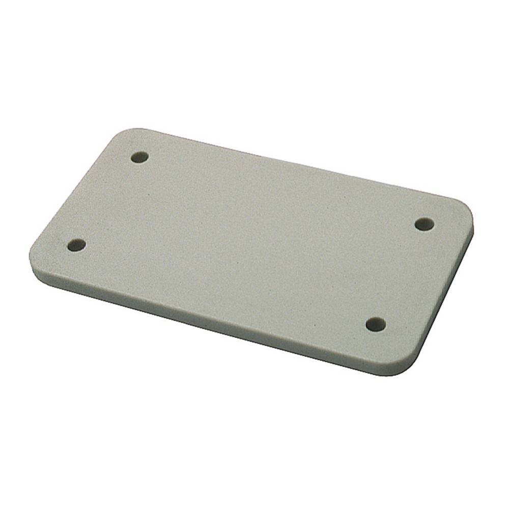 Eine rechteckige flache Metallplatte mit vier Löchern, je eines nahe jeder Ecke, die für industrielle oder mechanische Anwendungen verwendet wird.