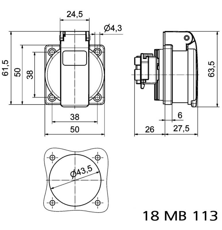 Bals Elektrotech. Schutzkont.-Anbausteckdose 71082