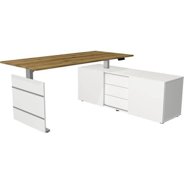 Komplettarbeitsplatz Move 3 180x80x72-120 mit Sideboard silber/eiche