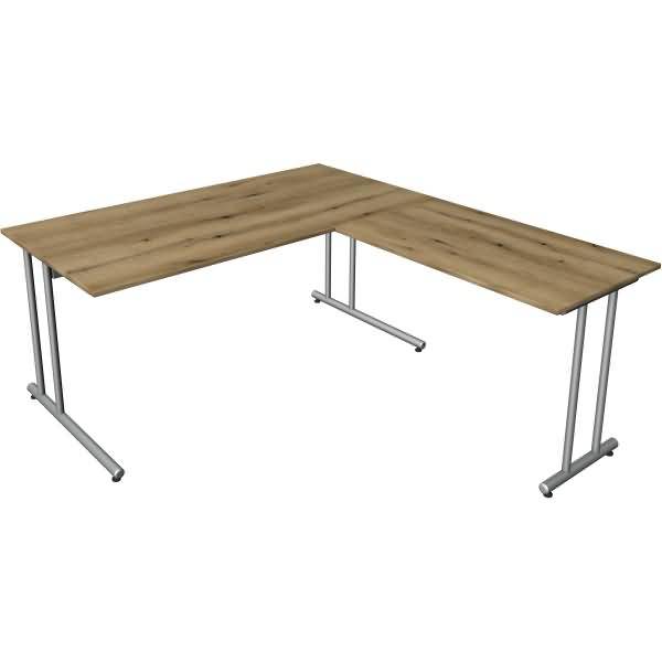 Schreibtisch start up Fuß silber BxT 160x180cm eiche