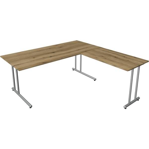 Schreibtisch start up Fuß silber BxT 180x180cm eiche