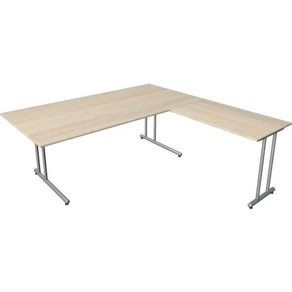 Schreibtisch start up Fuß silber BxT 200x200cm ahorn