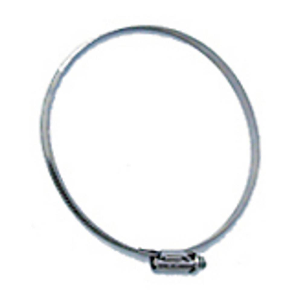 Eine Metallschlauchschelle in kreisförmiger Gestalt mit einem Schraubmechanismus zum Festziehen.