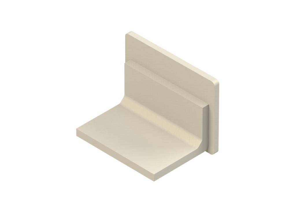 L-förmige 3D-Halterung in Beige mit einem kurzen vertikalen Rücken und flacher horizontaler Basis.