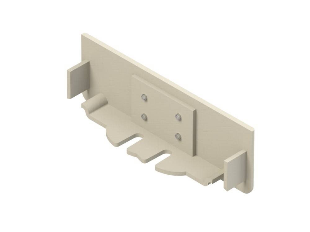 Ein beige wandmontierter Halter mit Haken und Schlitzen zum Organisieren oder Sichern von Gegenständen.