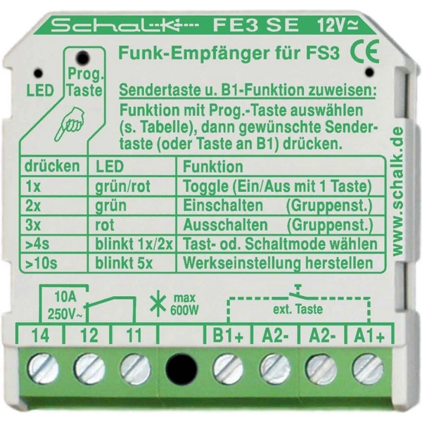 Schalk Funk-Empfängerschalter UP FE3 SE (12V UC) Schalk Funk-Empfängerschalter UP FE3 SE (12V UC)
