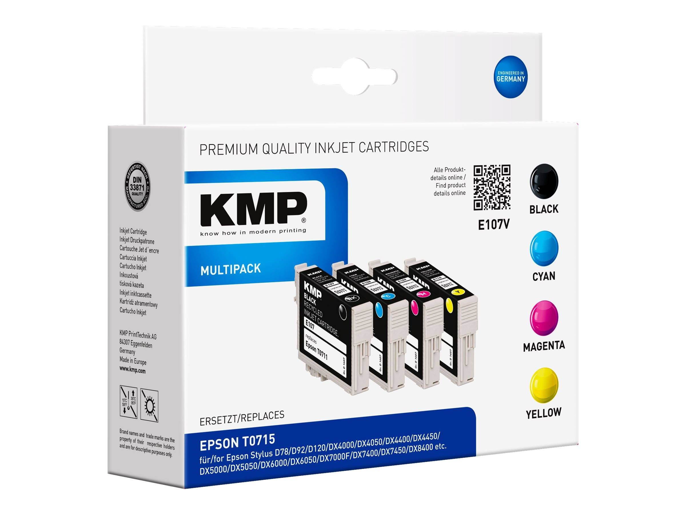 KMP MULTIPACK E107V - 4er-Pack - Schwarz, Gelb, Cyan, Magenta - kompatibel - Tintenpatrone (Alternative zu: Epson C13T07