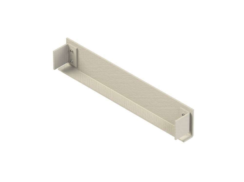 Weißes Metallschienenlager, rechteckig und horizontal, geeignet für Regale oder Unterstützungszwecke, mit zwei Befestigungslöchern an jedem Ende.