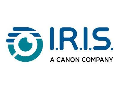 I.R.I.S. Logo mit blauem Kreissymbol und dem Text „A CANON COMPANY