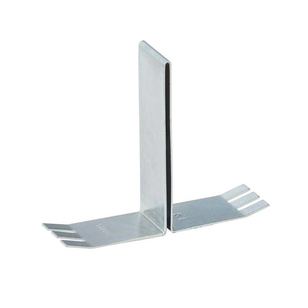Metallwinkel mit vier Zinken an jeder Seite, verwendet zum rechtwinkligen Verbinden von Komponenten.
