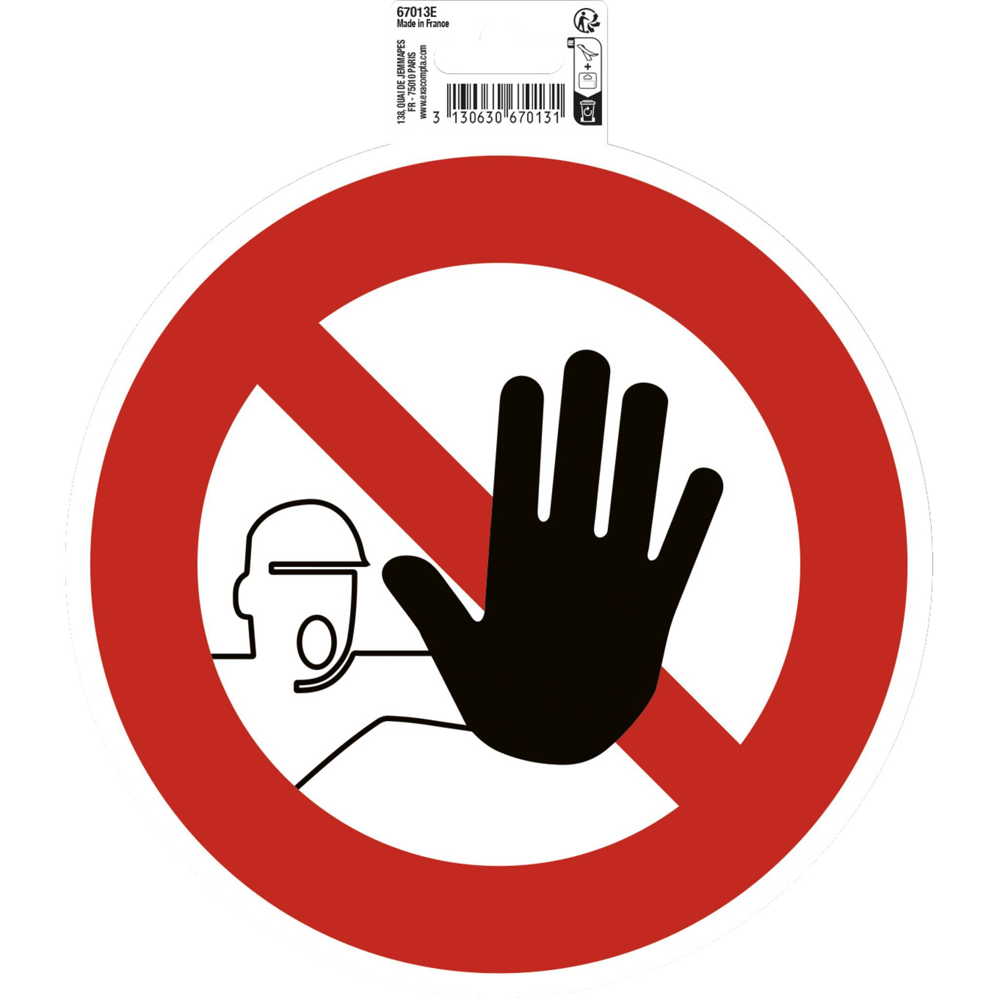 Exacompta Hinweisschild Zutritt verboten PVC selbstklebend 20 cm Rot 67013E