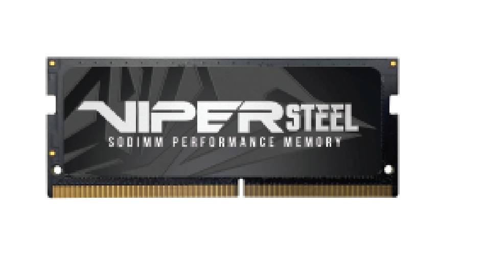 Black Viper Steel SODIMM-Leistungsspeichermodul in Produktansicht, mit vergoldeter Steckerleiste und zentralem Markenetext.
