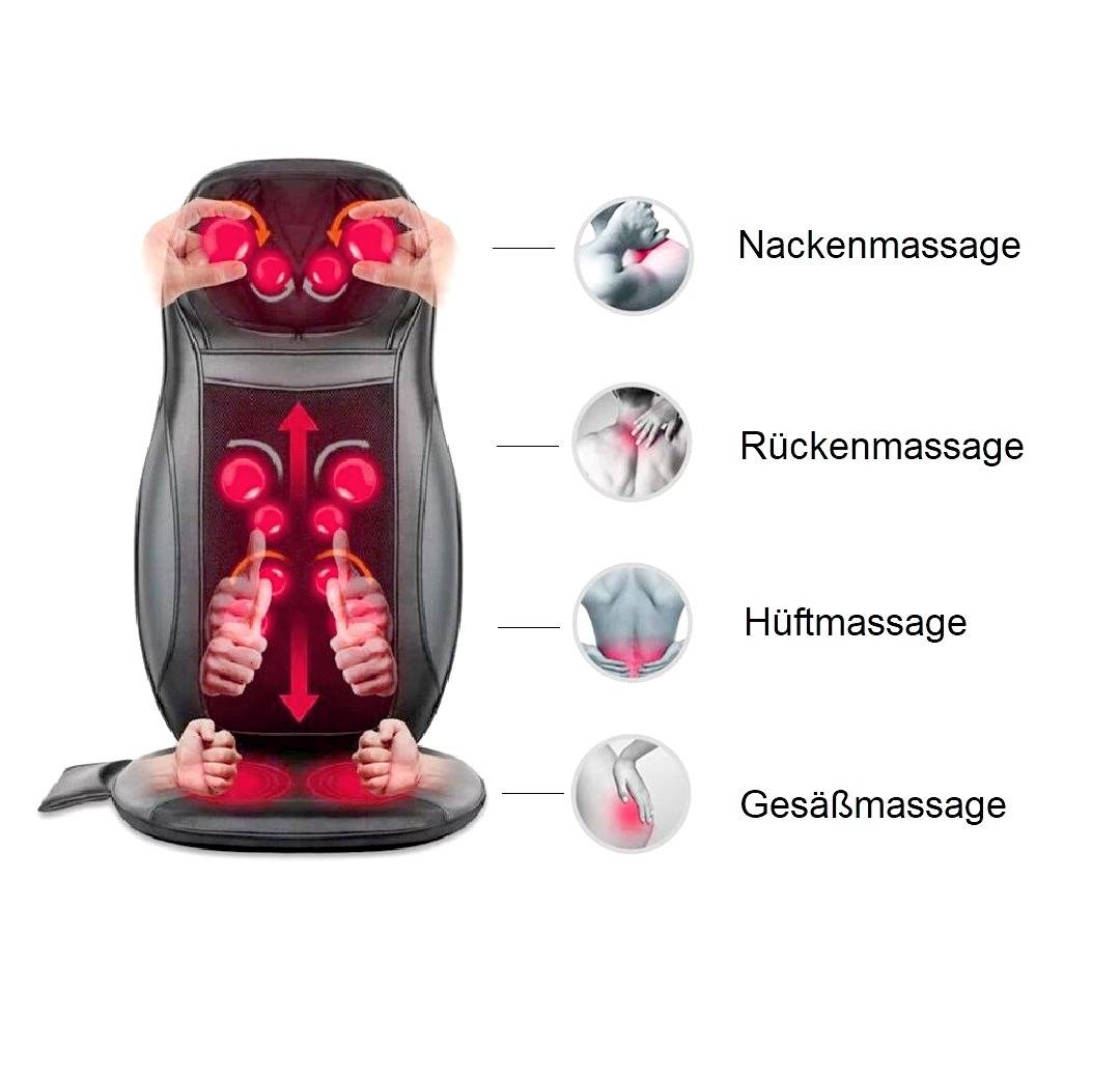 ERGOLEBEN Premium Shiatsu Sitzauflage Massagekissen mit Wärme | Rücken Massagegerät mit 8 Tiefenmassageköpfen | Nacken Massage höhenverstellbar m