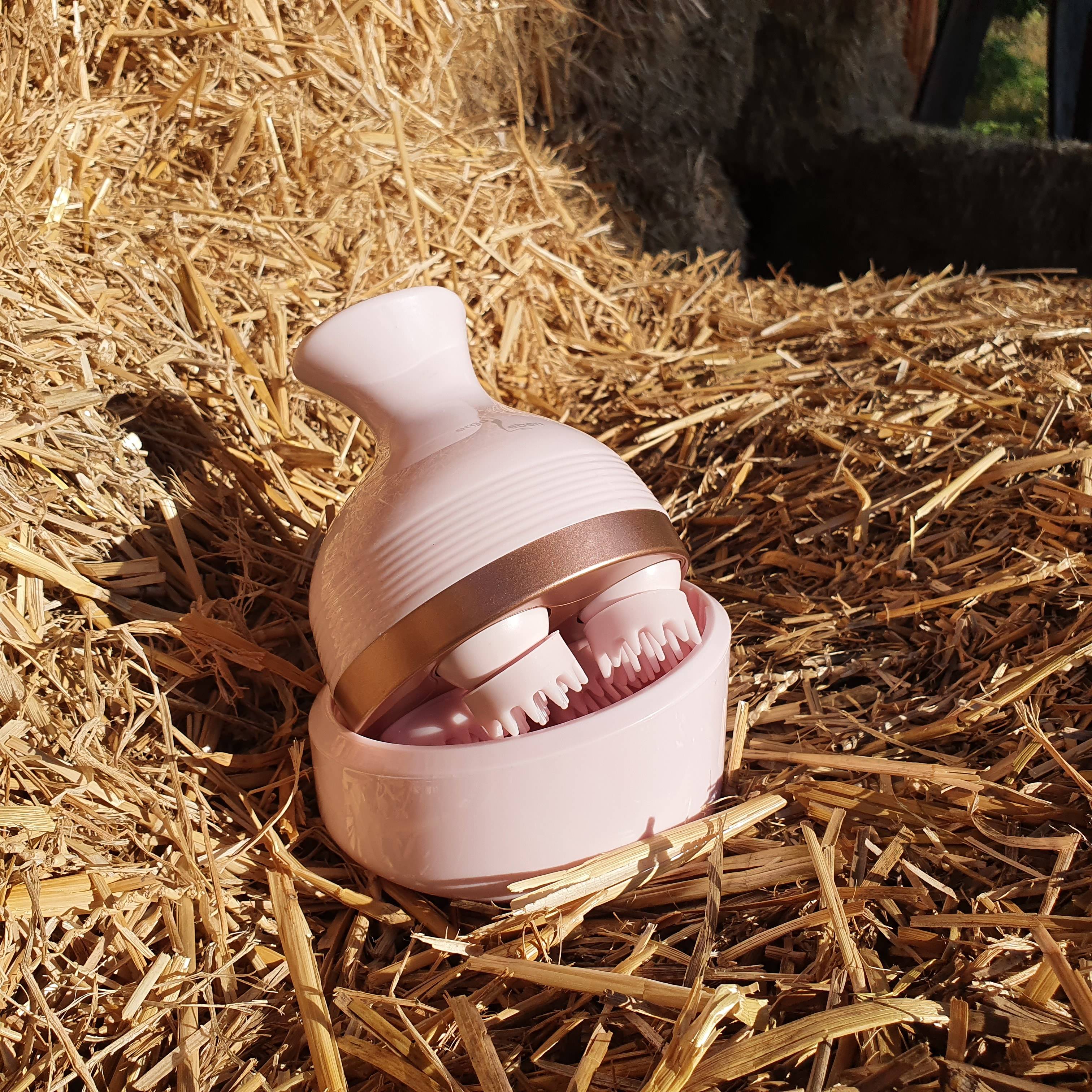 ERGOLEBEN elektrisches Kopfmassagegerät rose | kabellos wiederaufladbar spritzwassergeschützt | Kopfhaut Massage für Entspannung Wellness weniger