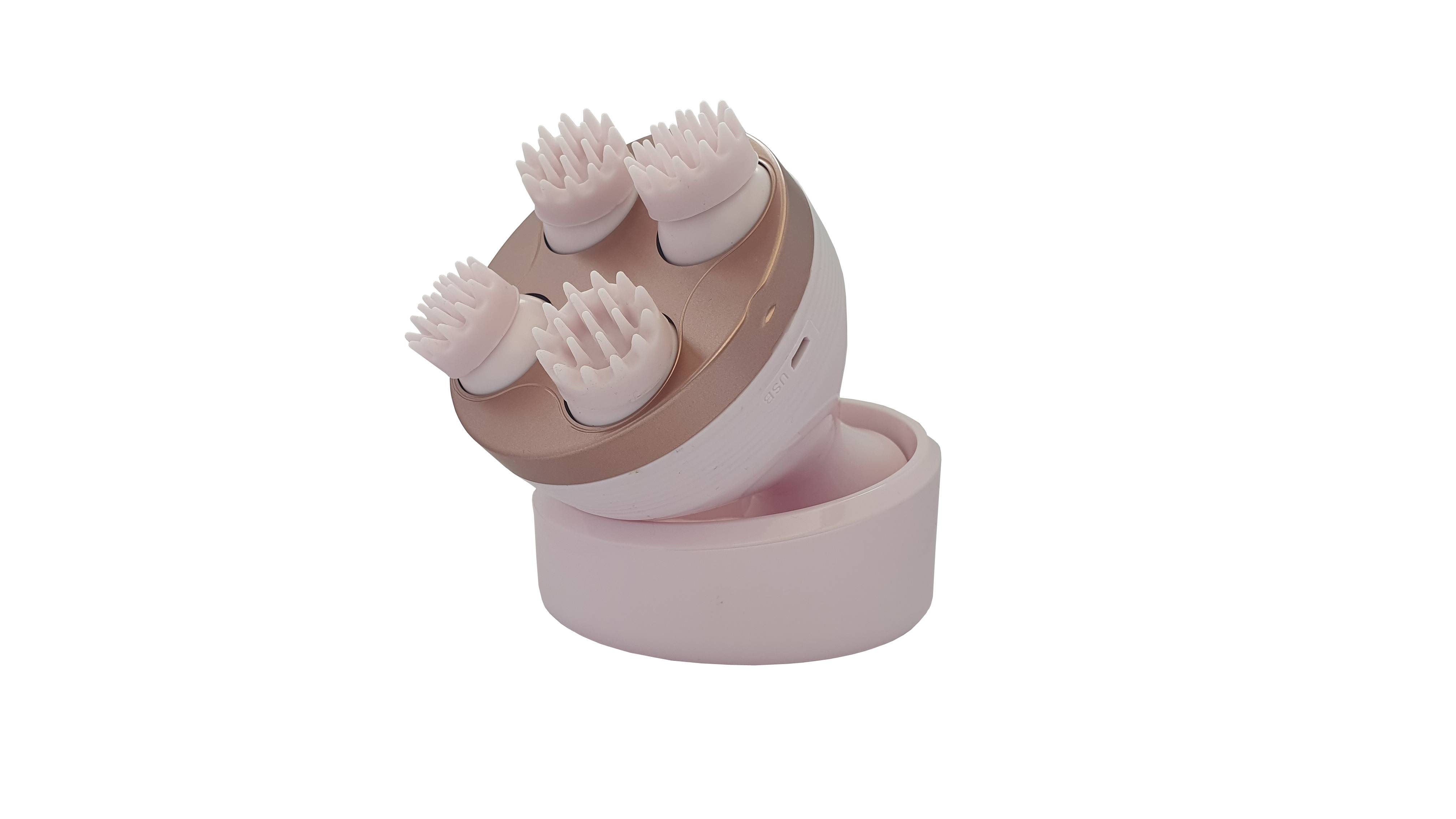 ERGOLEBEN elektrisches Kopfmassagegerät rose | kabellos wiederaufladbar spritzwassergeschützt | Kopfhaut Massage für Entspannung Wellness weniger