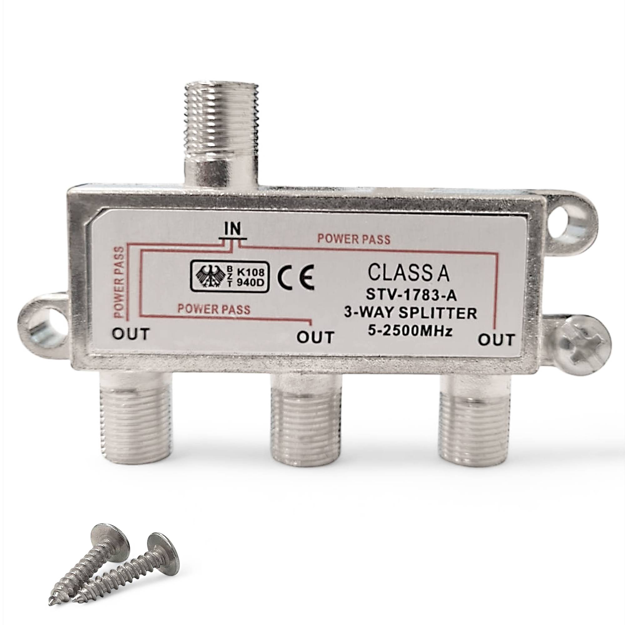 PremiumX V-3 SAT Verteiler 3-Fach 5-2500 MHz BK-Verteiler für TV, Radio und DVB-S/S2 dreifacher Satelliten-Verteiler 3 Ausgänge Splitter verteilt LN