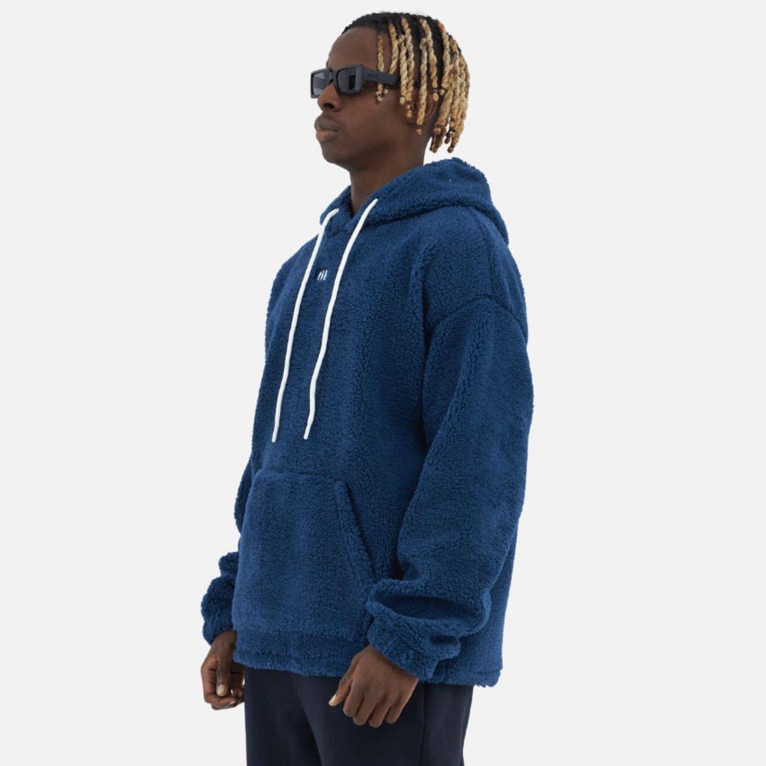 Teddy Basic Hoodie Teddyfell Sweater Pullover Oversize M Dunkelblau