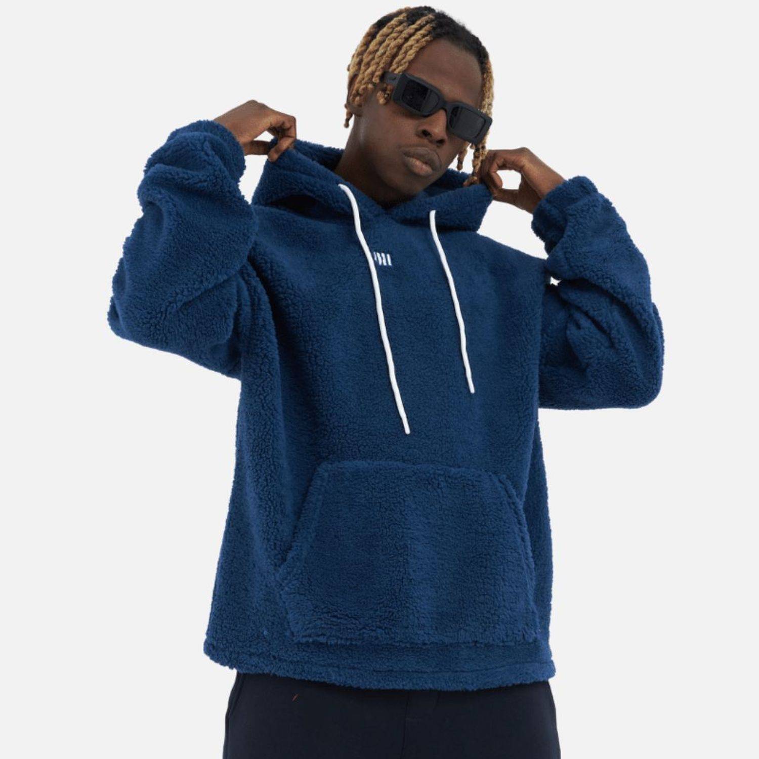 Teddy Basic Hoodie Teddyfell Sweater Pullover Oversize M Dunkelblau